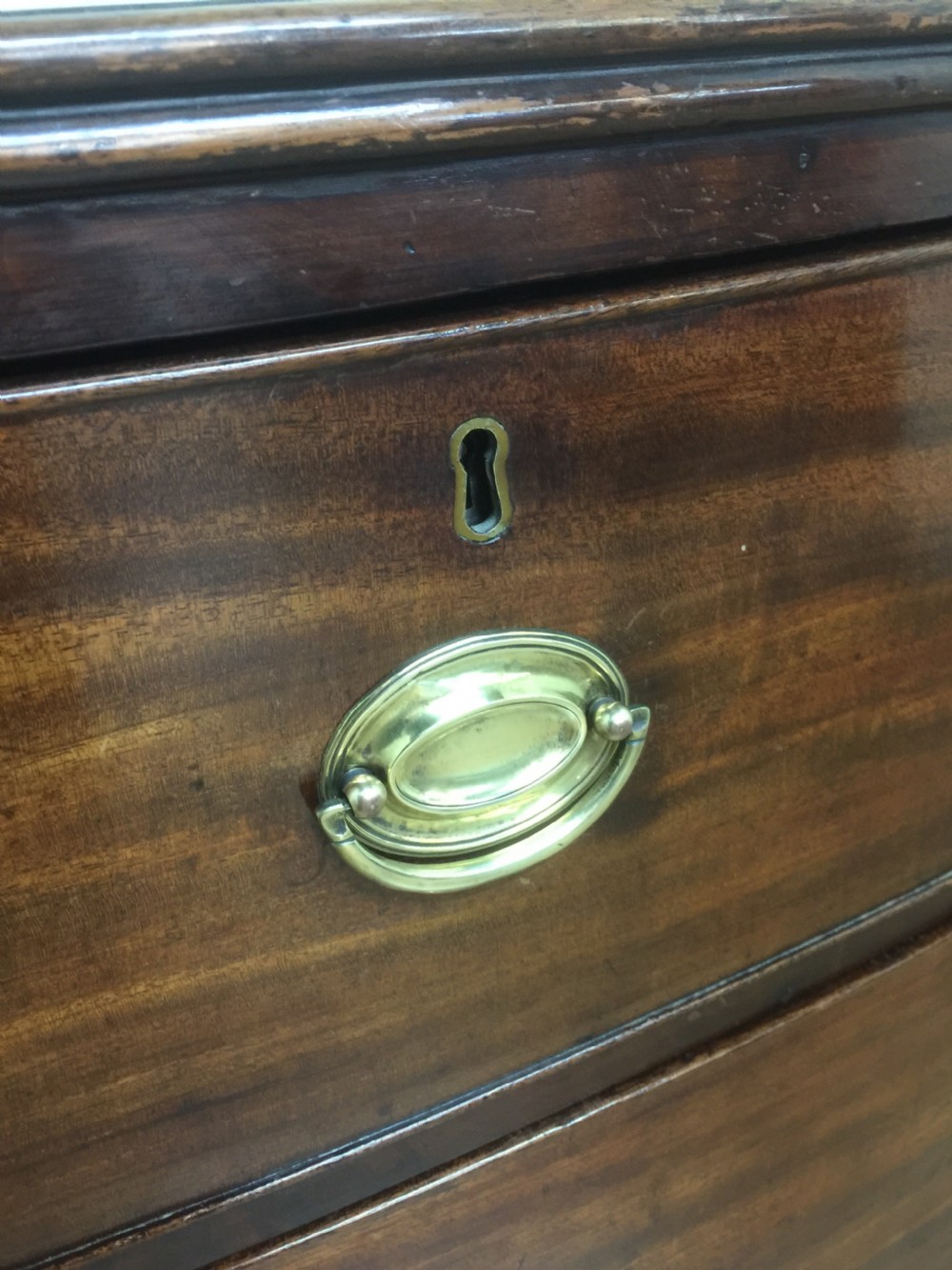 Small Georgian flame mahogany bow front chest of drawers  View IX