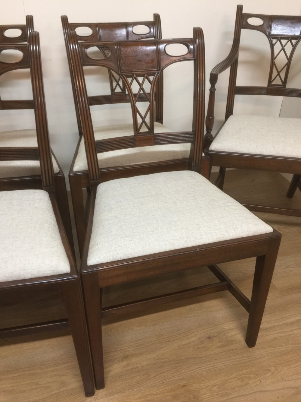Set of six Mahogany Hepplewhite style dining chairs circa 1920 View II