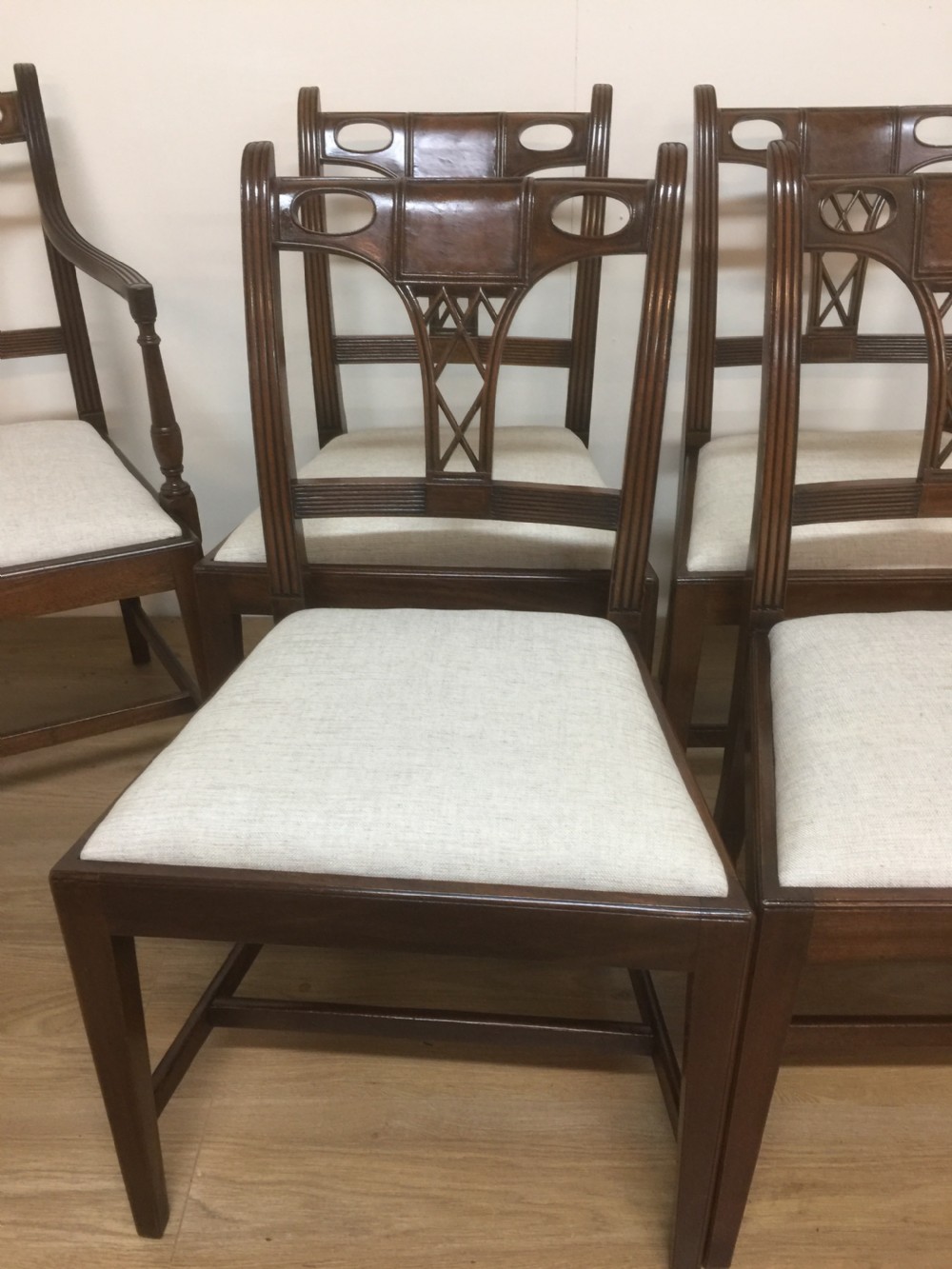 Set of six Mahogany Hepplewhite style dining chairs circa 1920 View III