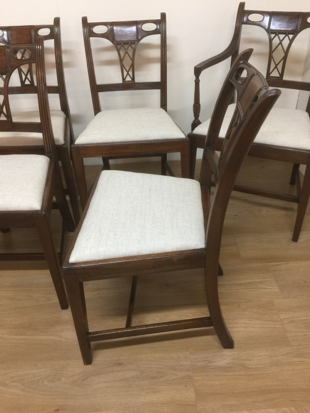 Set of six Mahogany Hepplewhite style dining chairs circa 1920 View V