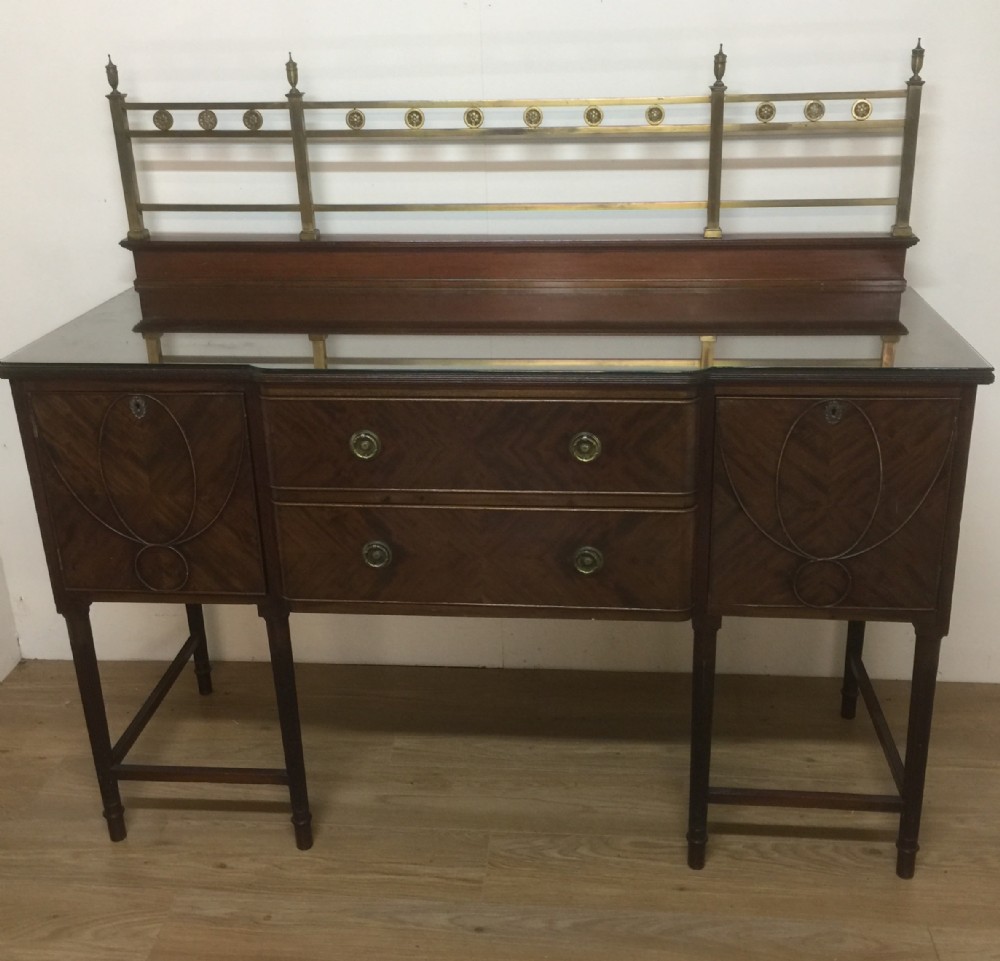 Edwardian mahogany Hepplewhite style Sideboard with brass gallery 