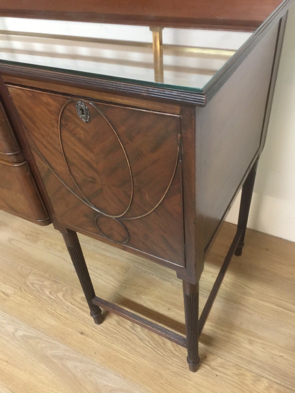 Edwardian mahogany Hepplewhite style Sideboard with brass gallery  View IV