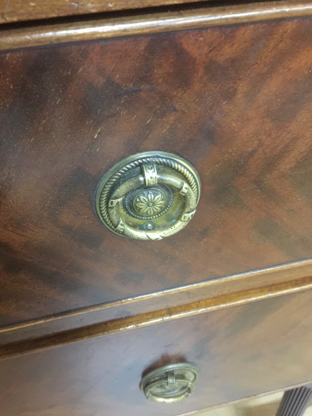 Edwardian mahogany Hepplewhite style Sideboard with brass gallery  View VIII