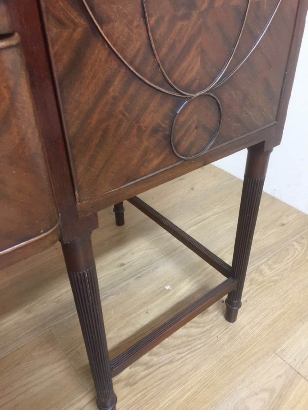 Edwardian mahogany Hepplewhite style Sideboard with brass gallery  View X