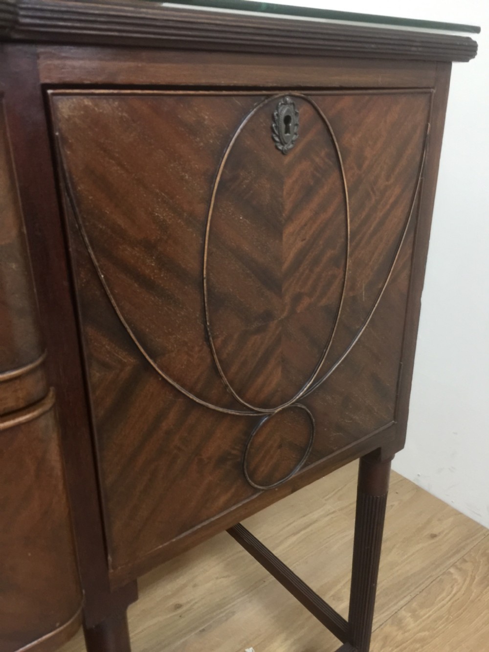 Edwardian mahogany Hepplewhite style Sideboard with brass gallery  View XI