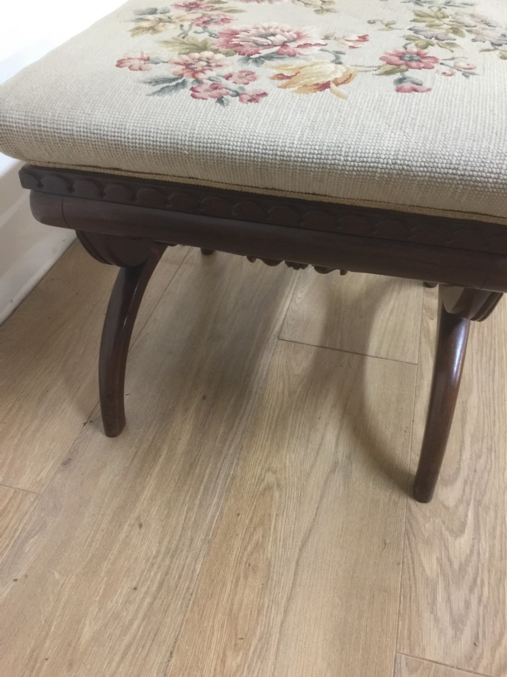 Good quality Victorian carved mahogany x framed stool View V