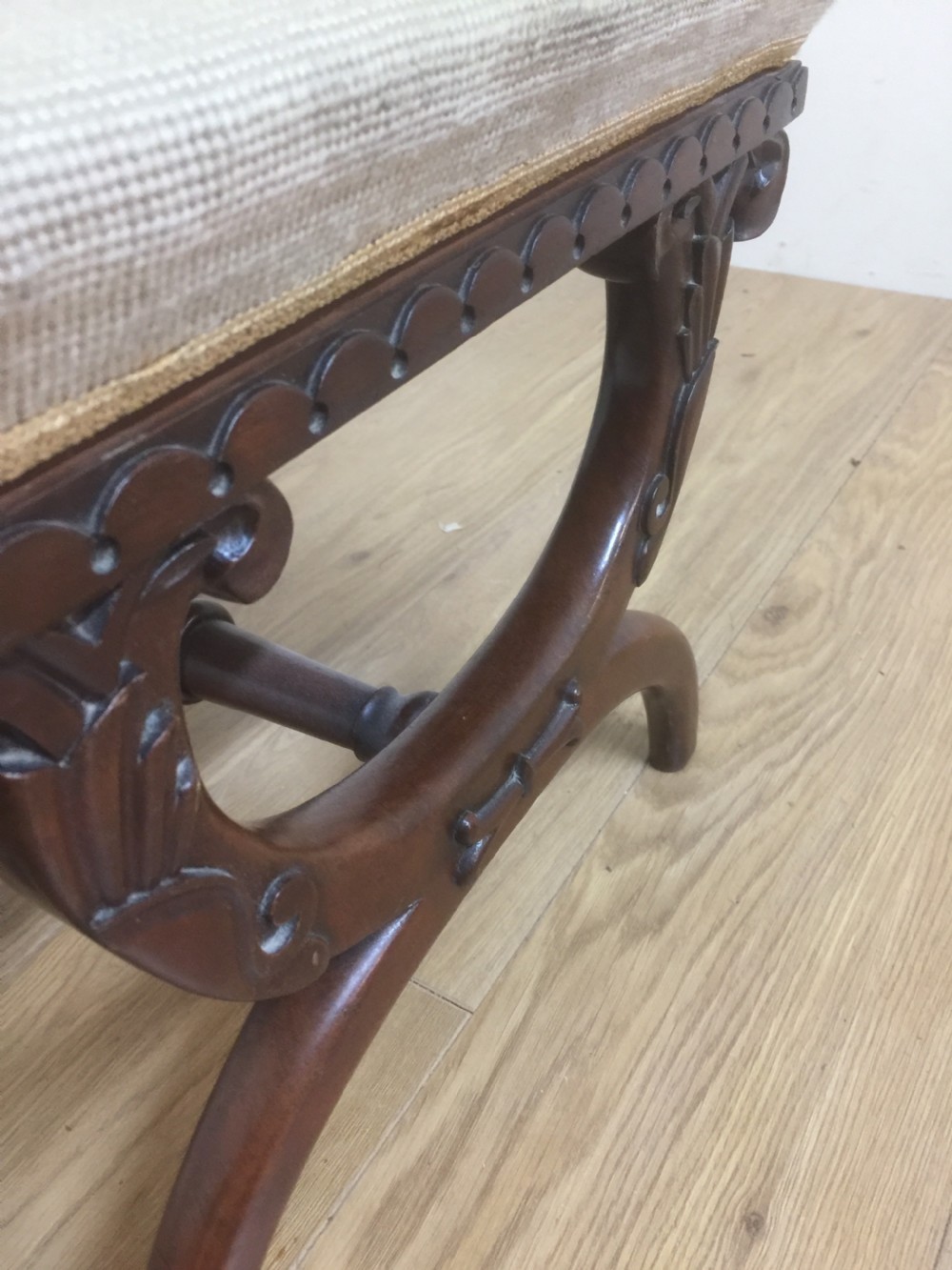 Good quality Victorian carved mahogany x framed stool View VI