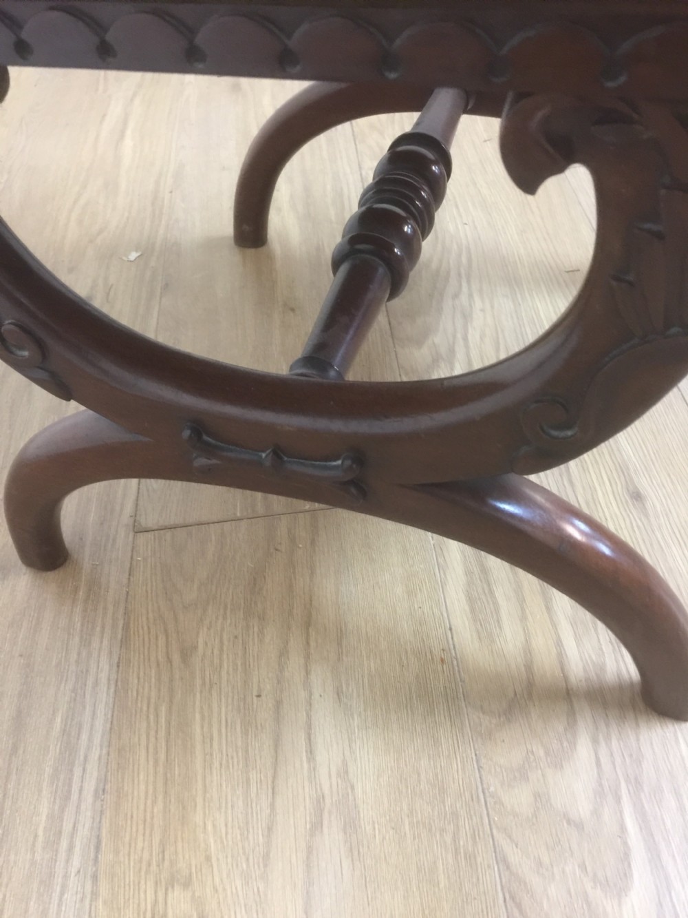 Good quality Victorian carved mahogany x framed stool View VIII
