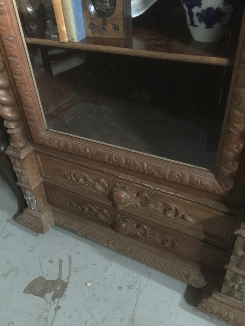 Nineteenth century carved oak display cabinet  View II
