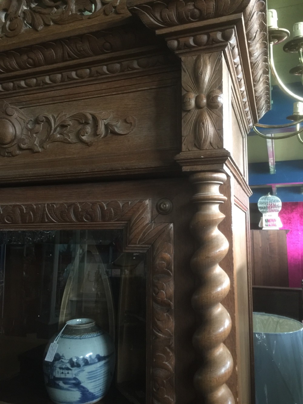 Nineteenth century carved oak display cabinet  View III