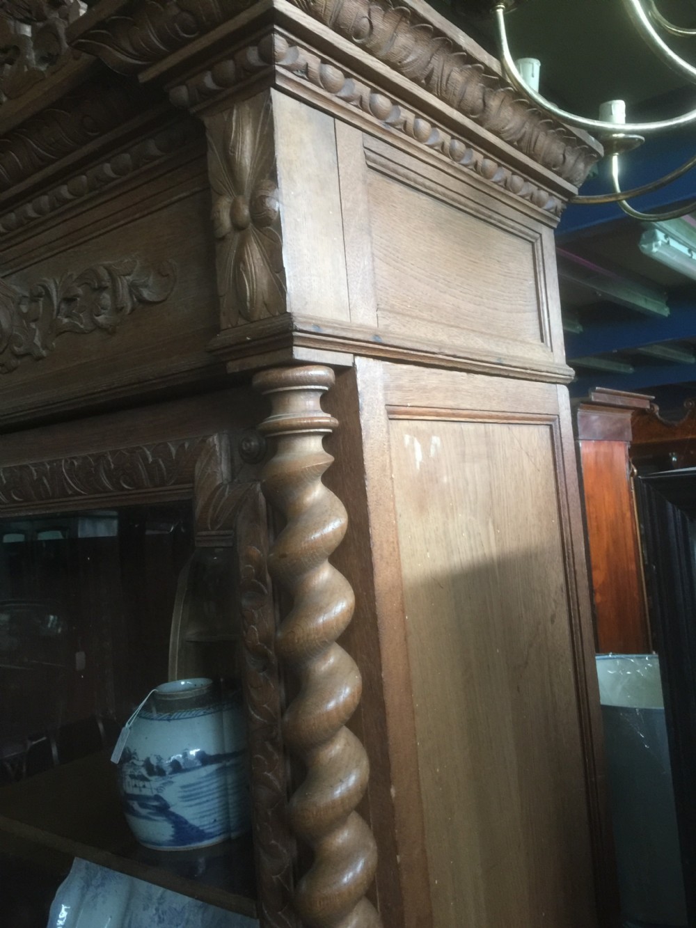 Nineteenth century carved oak display cabinet  View V
