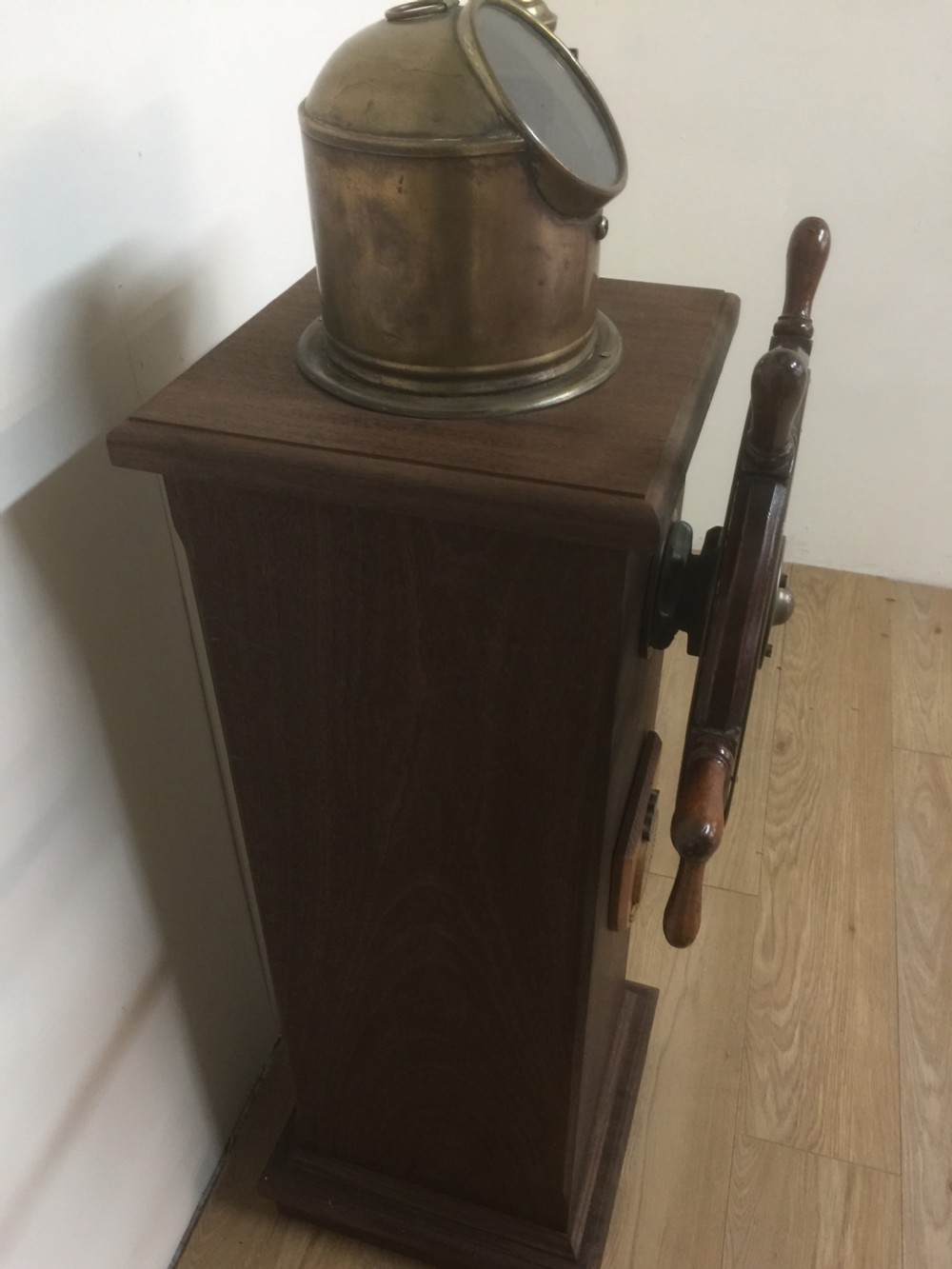 Ships wheel and binnacle on a mahogany plinth  View VII