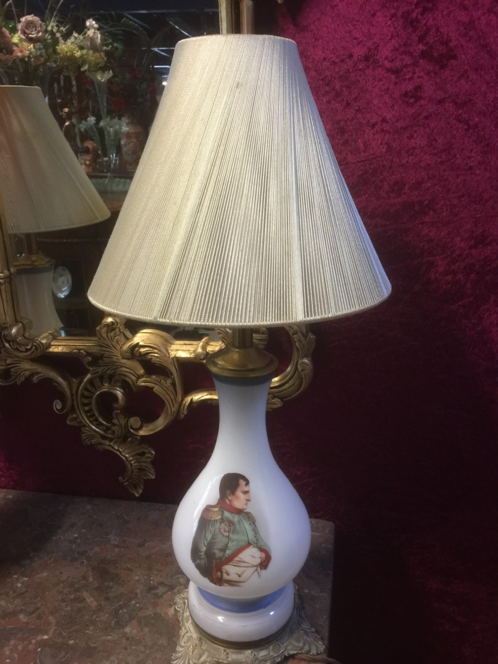 Pair Of Victorian milk glass oil lamps professionally converted to electricity  View II