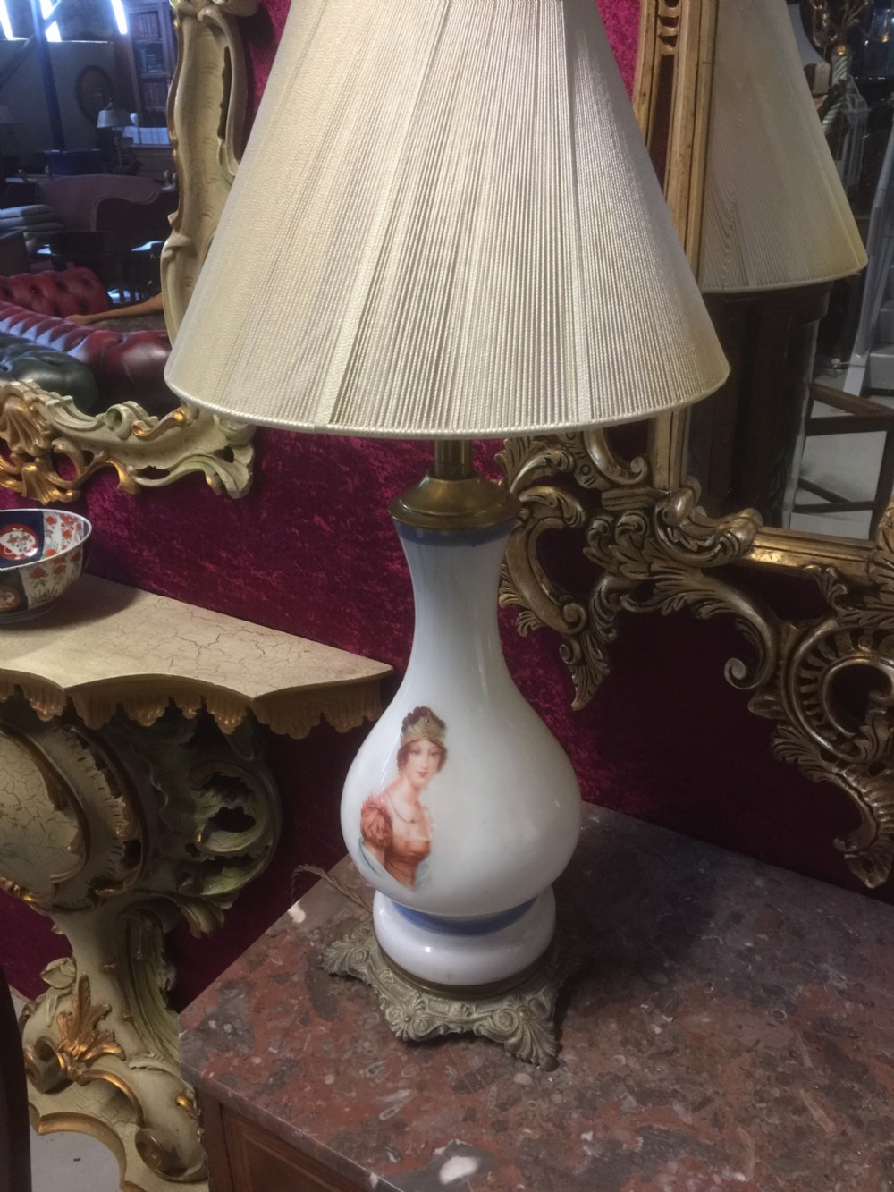 Pair Of Victorian milk glass oil lamps professionally converted to electricity  View V