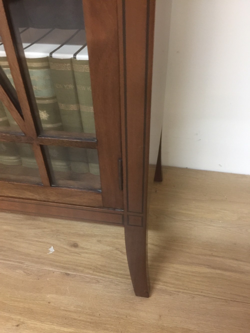 Edwardian mahogany three door glazed bookcase with ebony stringing  View VI
