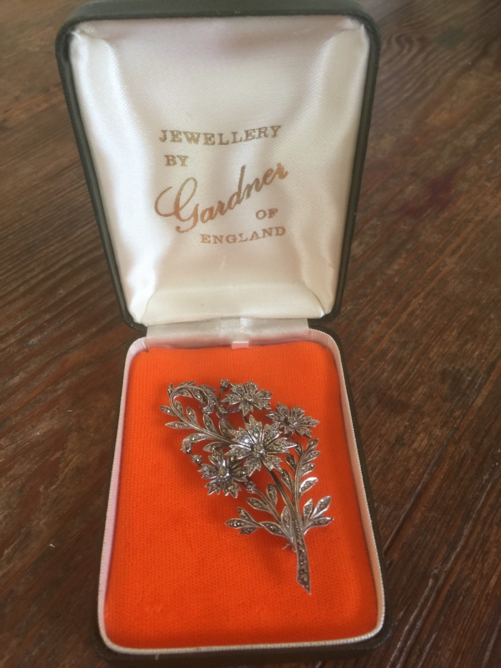 Hallmarked silver and marcasite brooch. 