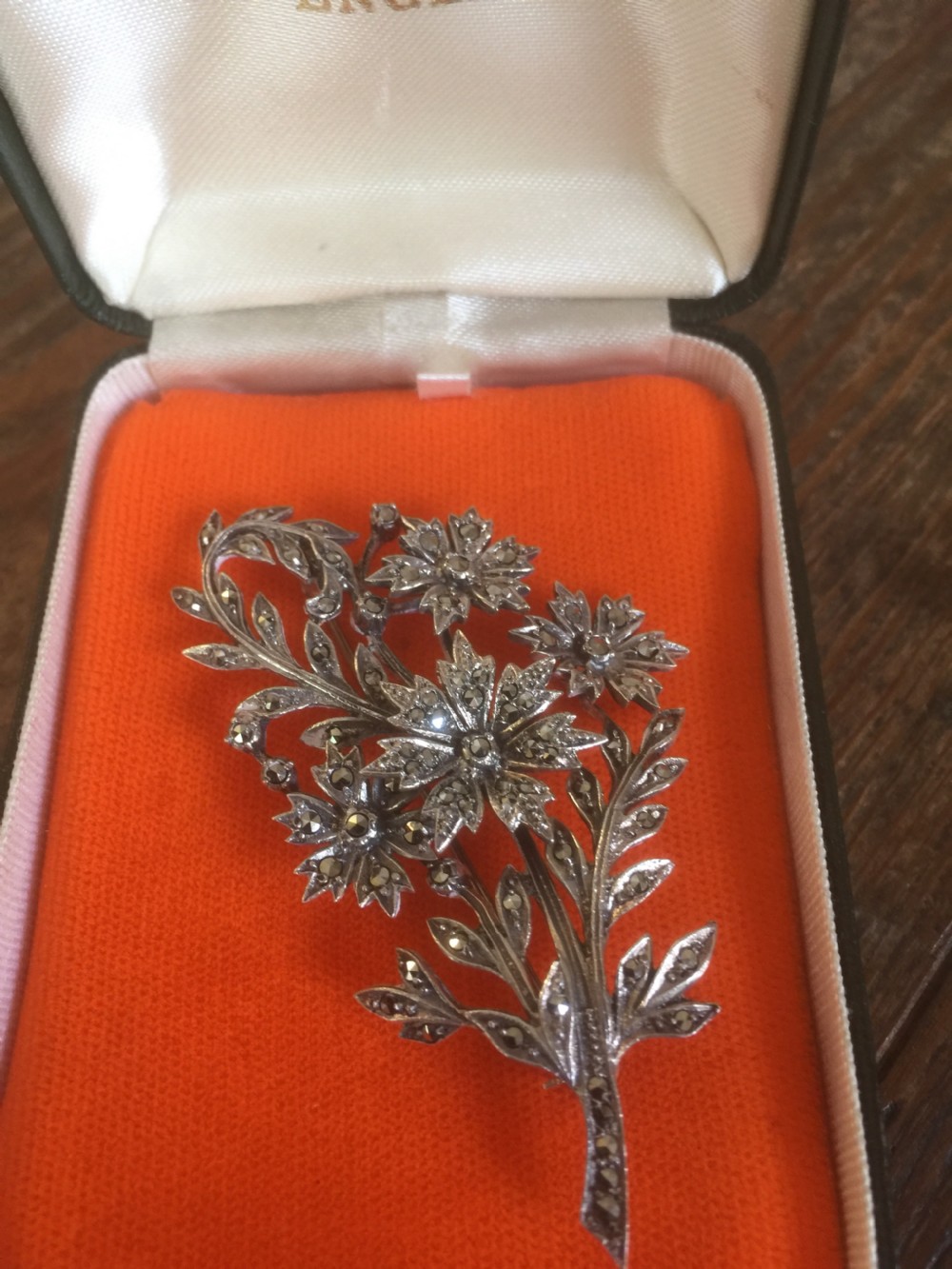 Hallmarked silver and marcasite brooch.  View II