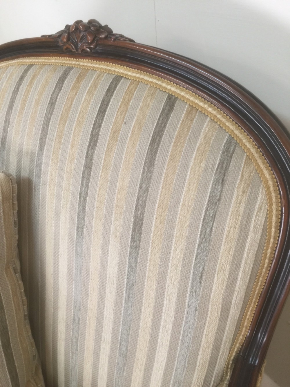 Large French style armchair with well shaped and carved frame  View III