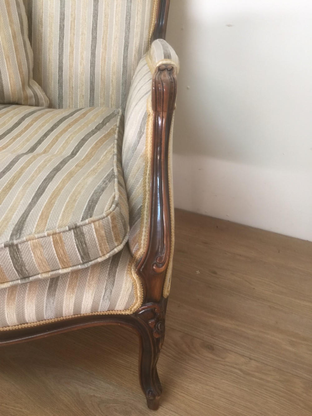 Large French style armchair with well shaped and carved frame  View IV