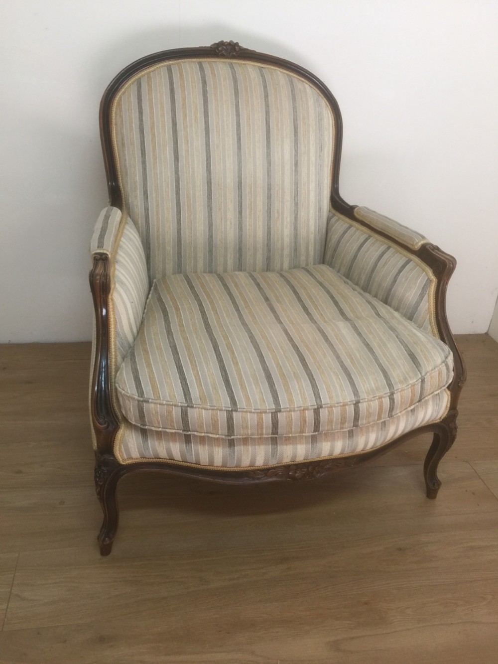 Large French style armchair with well shaped and carved frame  View V