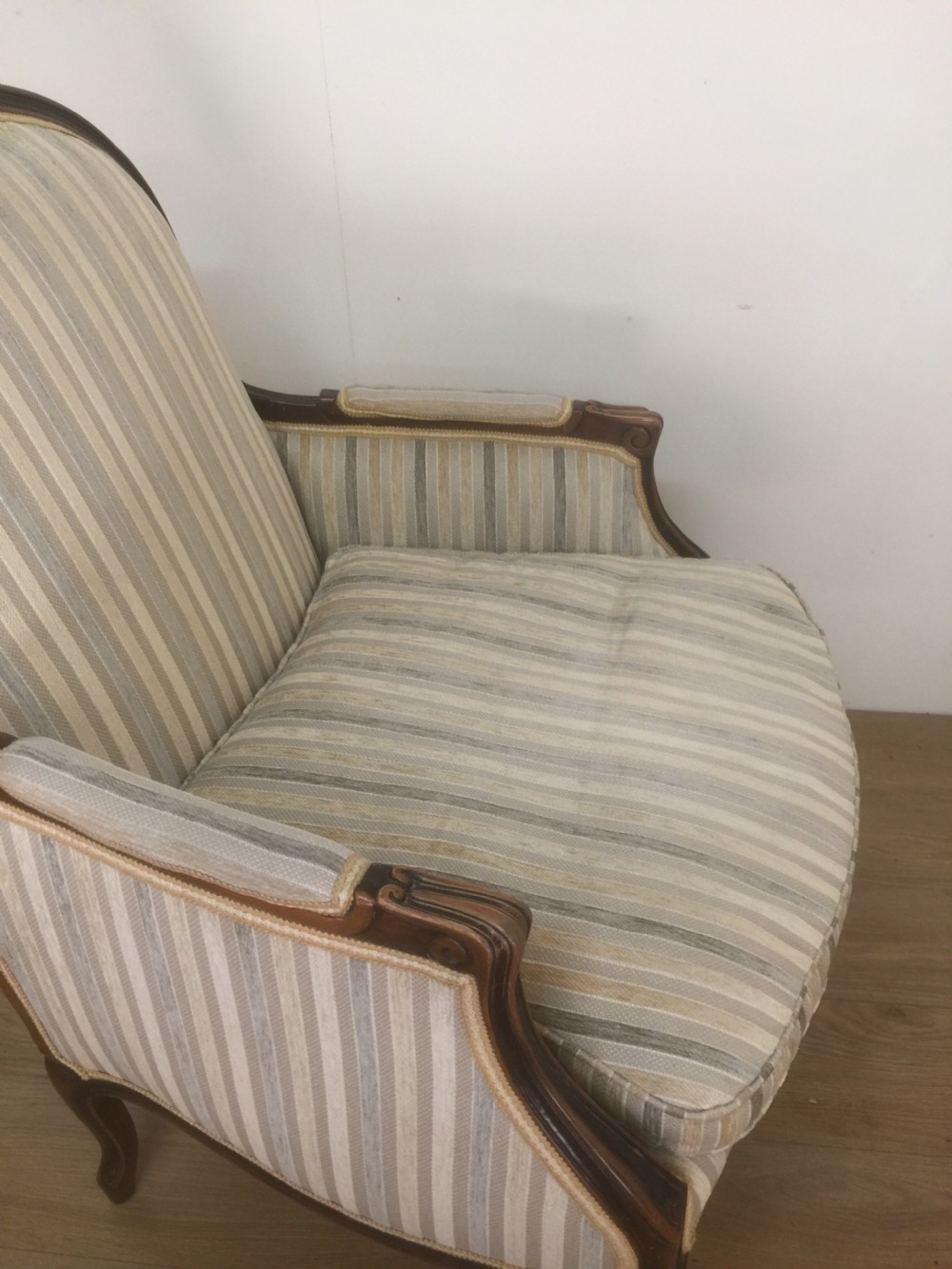 Large French style armchair with well shaped and carved frame  View VIII