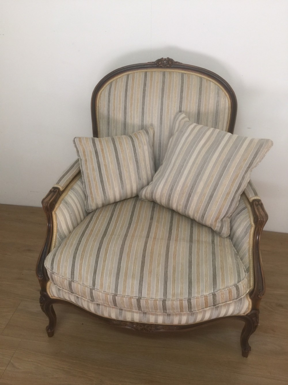 Large French style armchair with well shaped and carved frame  View IX