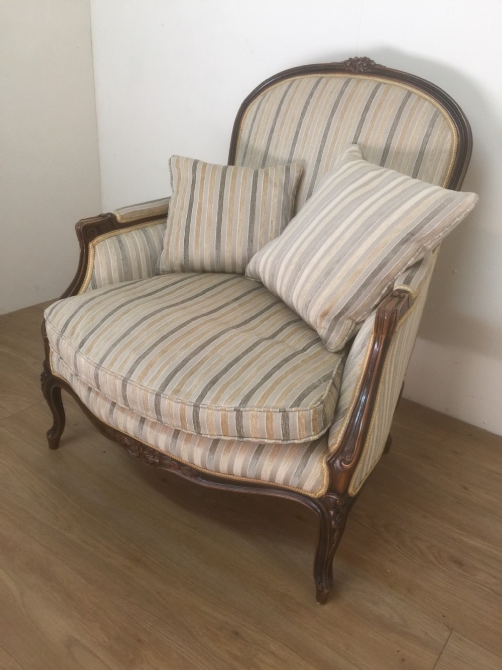 Large French style armchair with well shaped and carved frame  View XI