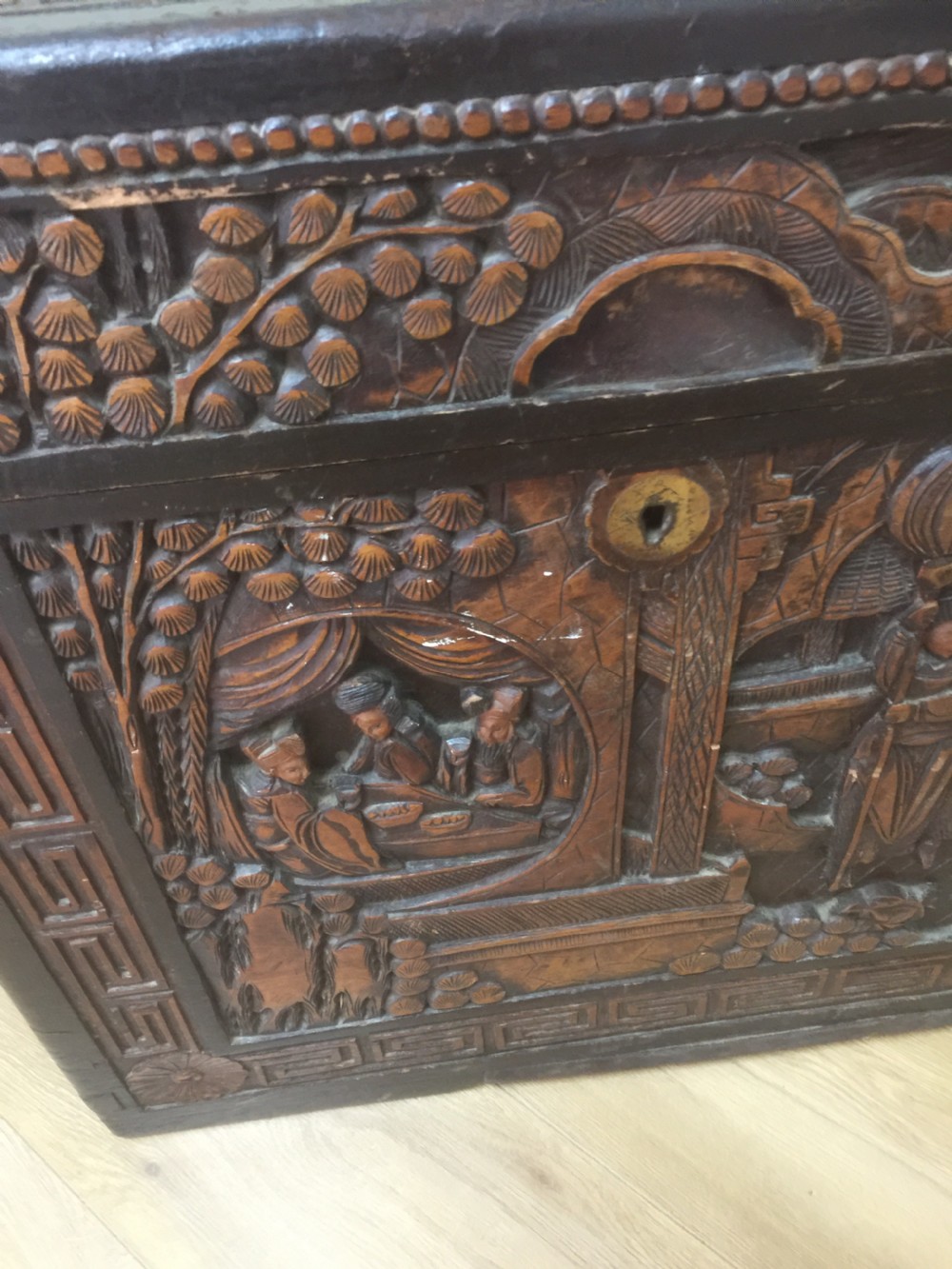Well carved camphorwood box circa 1920 View XIII