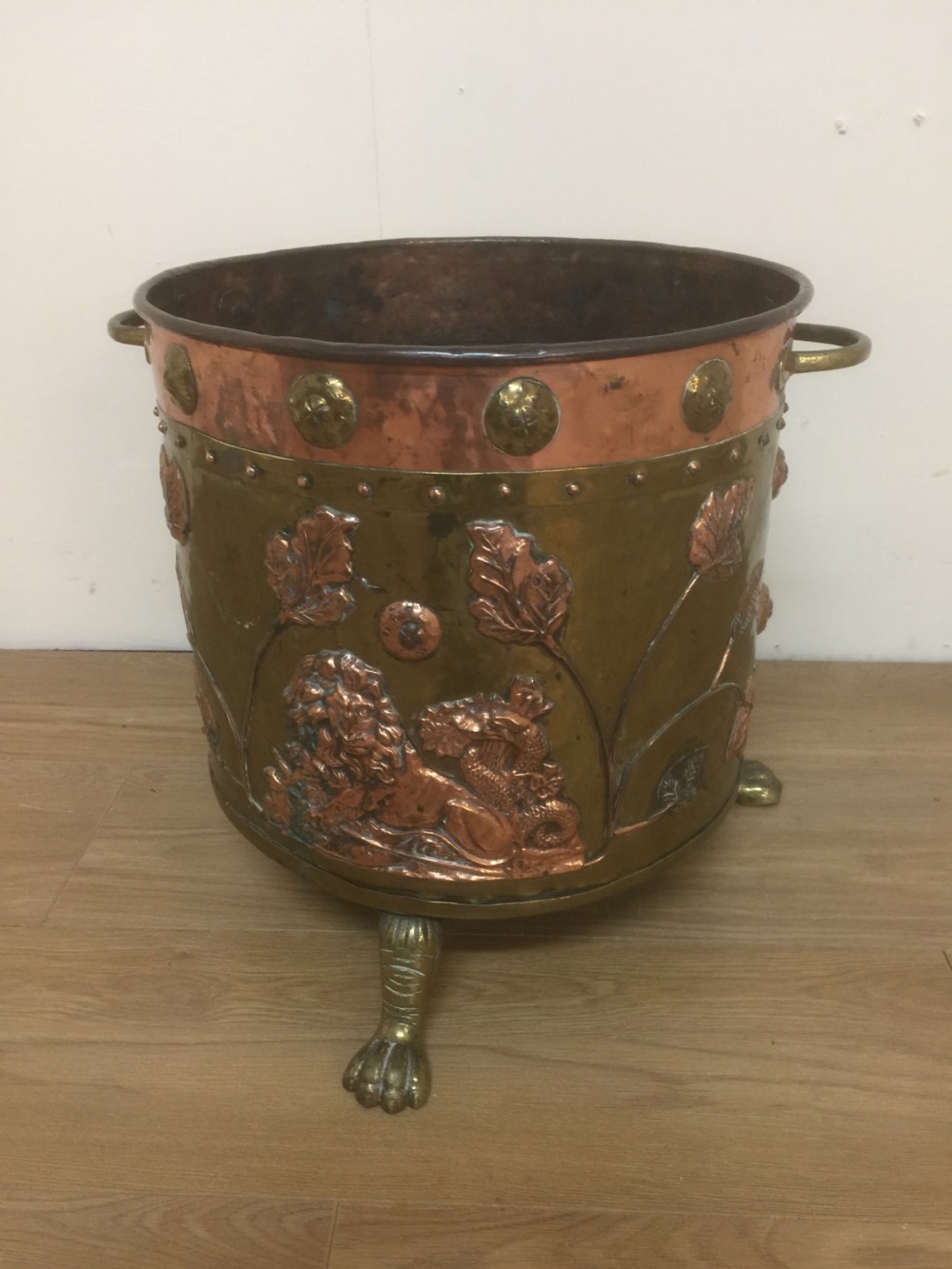 Arts and Crafts Scottish copper and brass log bin 