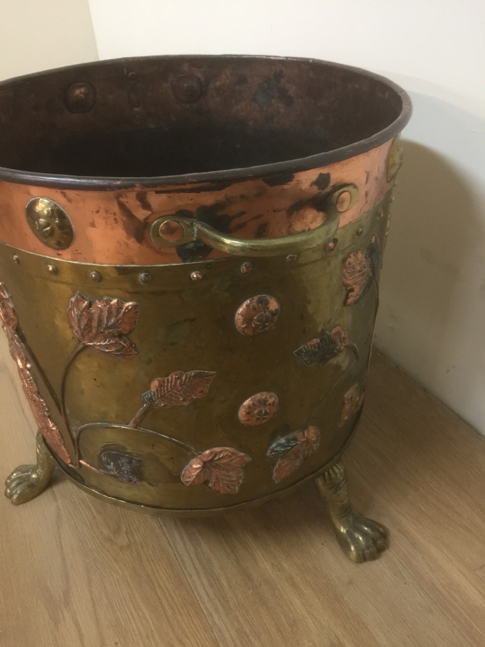 Arts and Crafts Scottish copper and brass log bin  View IV