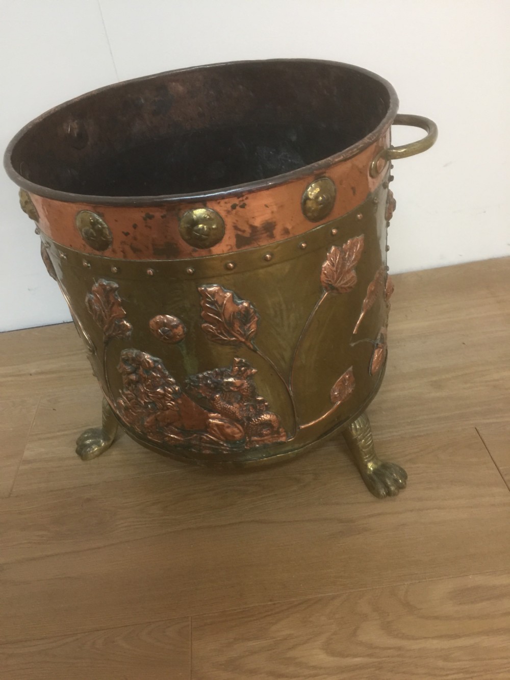 Arts and Crafts Scottish copper and brass log bin  View VI