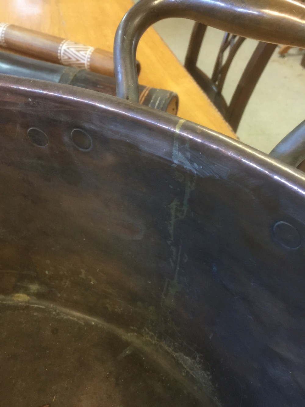 Large two handled late Georgian copper pan  View VI
