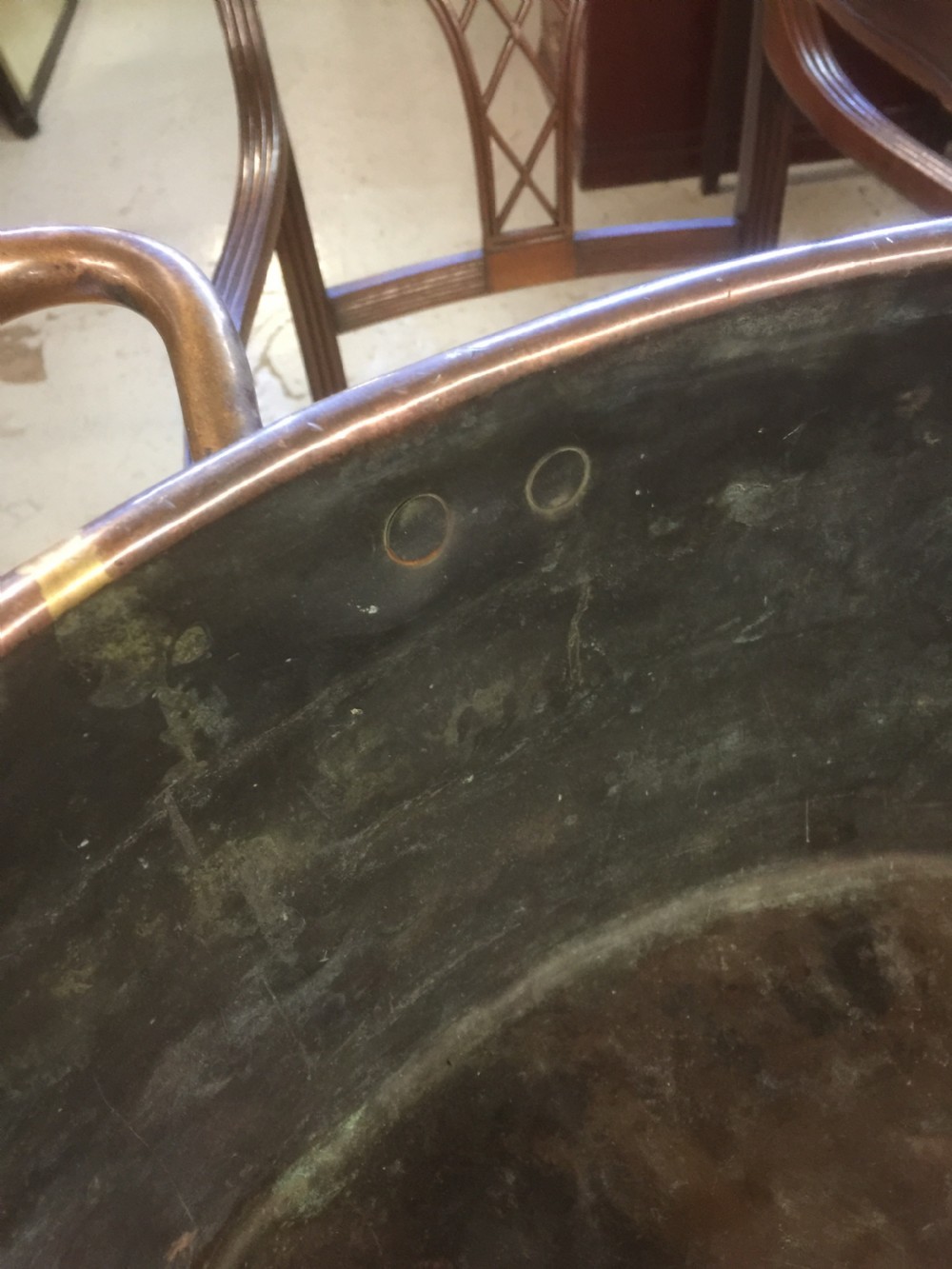 Large two handled late Georgian copper pan  View VII