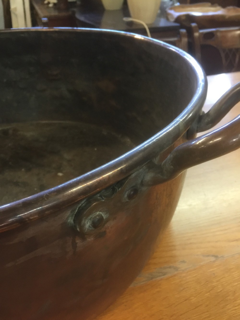 Large two handled late Georgian copper pan  View VIII