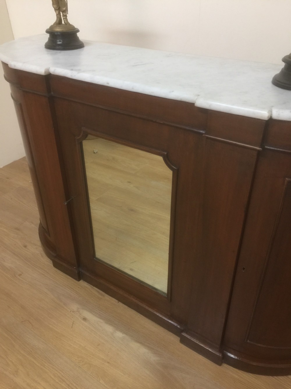 Nineteenth century white marble topped Mahogany credenza  View II