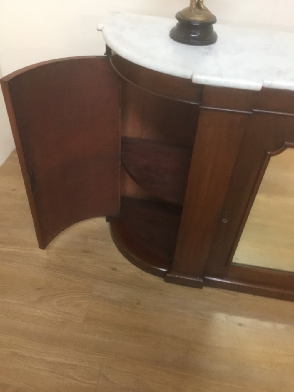 Nineteenth century white marble topped Mahogany credenza  View IV