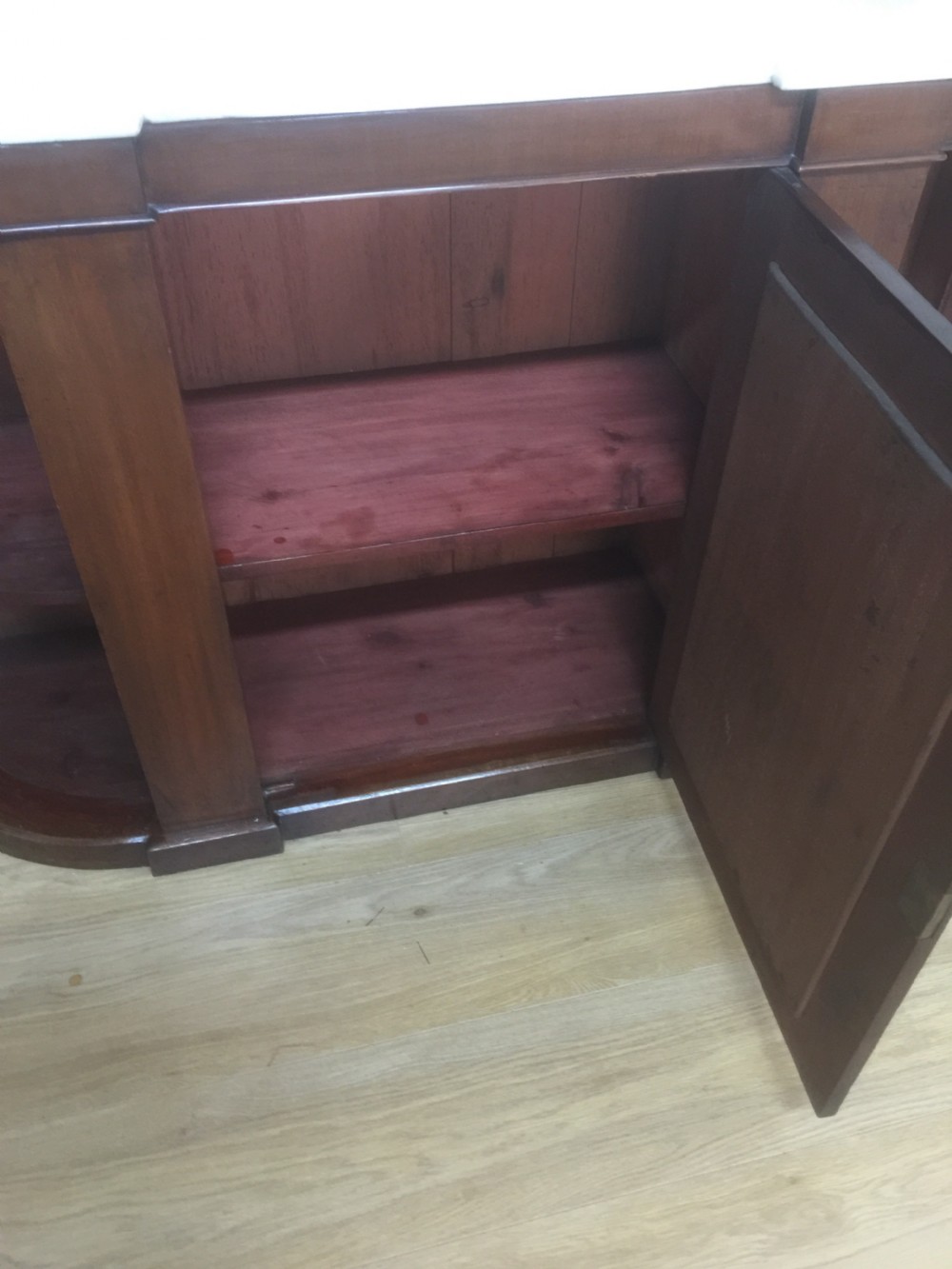 Nineteenth century white marble topped Mahogany credenza  View V