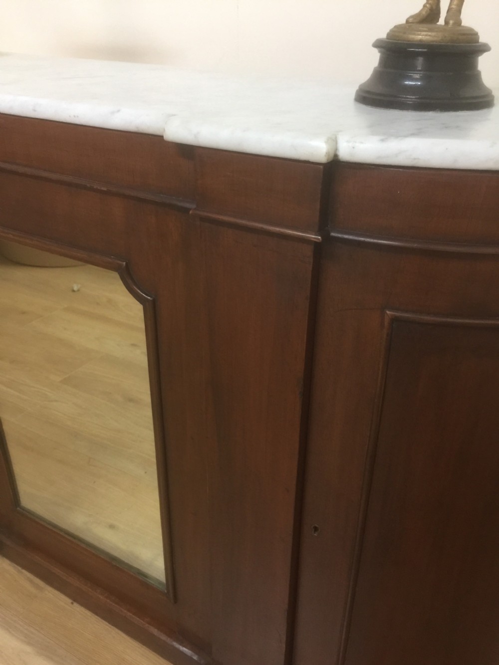Nineteenth century white marble topped Mahogany credenza  View X