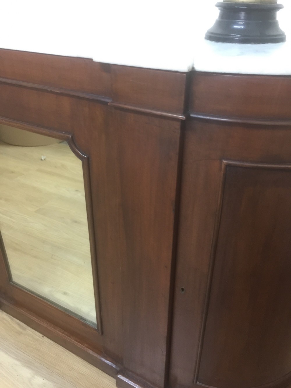 Nineteenth century white marble topped Mahogany credenza  View XI