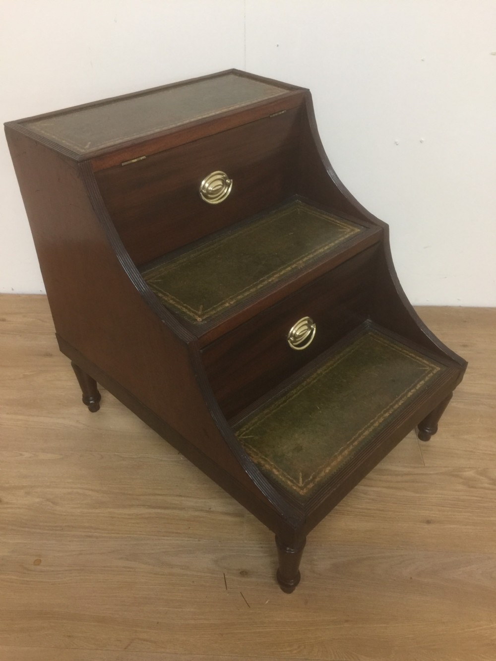 Regency Mahogany library steps with leather inset treads 