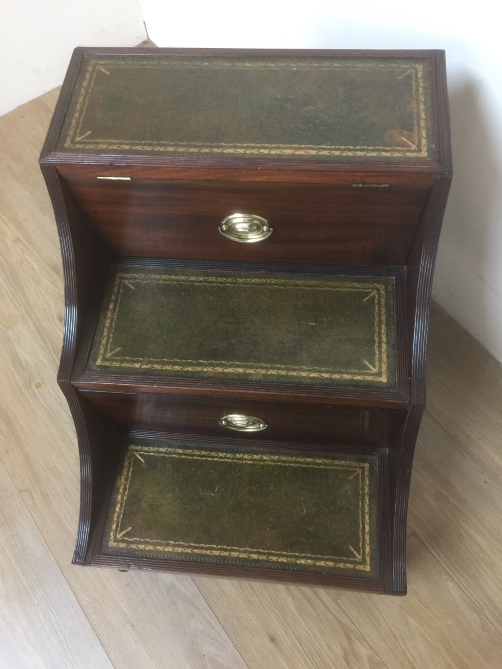 Regency Mahogany library steps with leather inset treads  View X