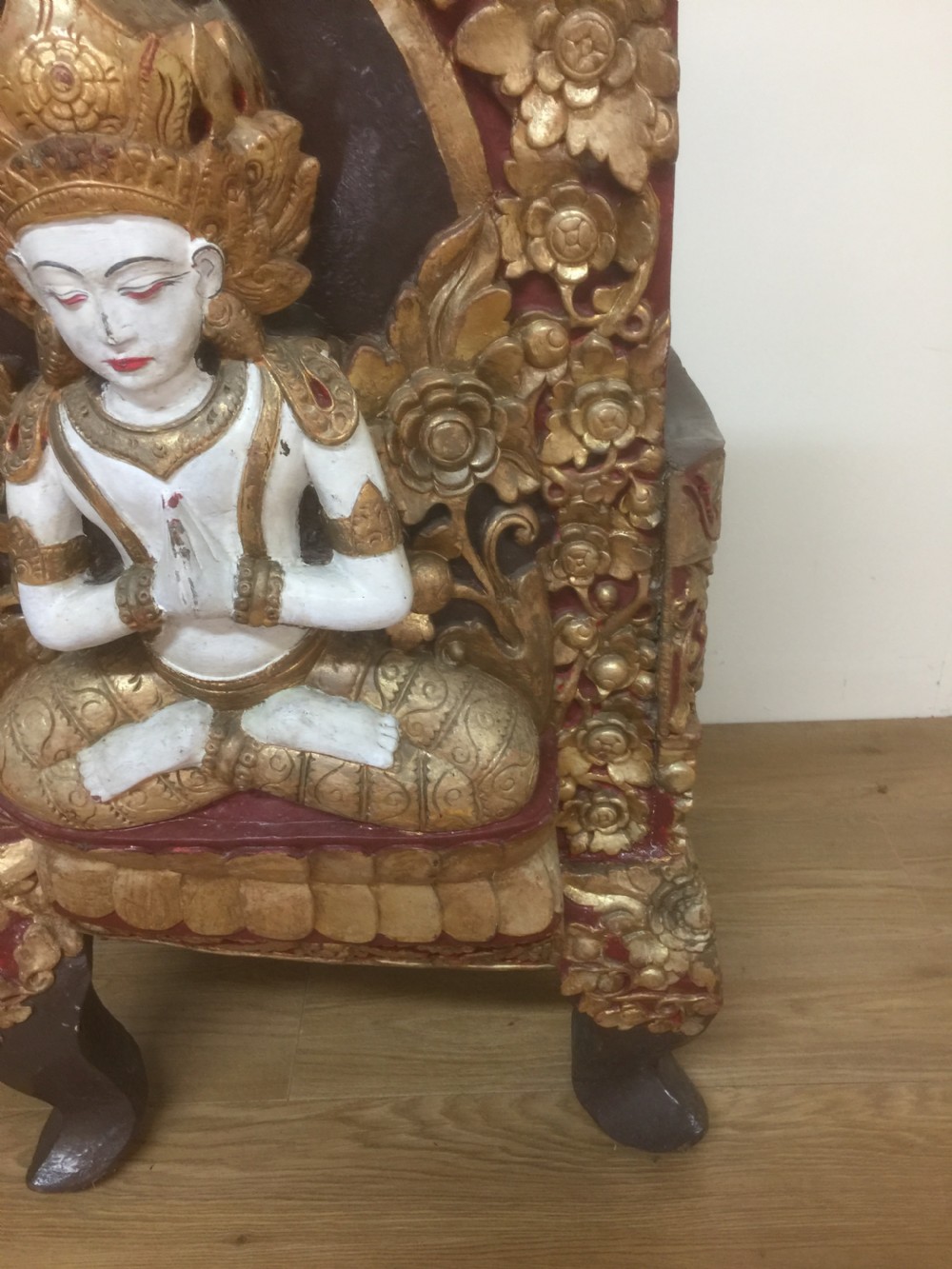 Pair of SE Asian solid wood carved temple chairs circa 1920 View XIV