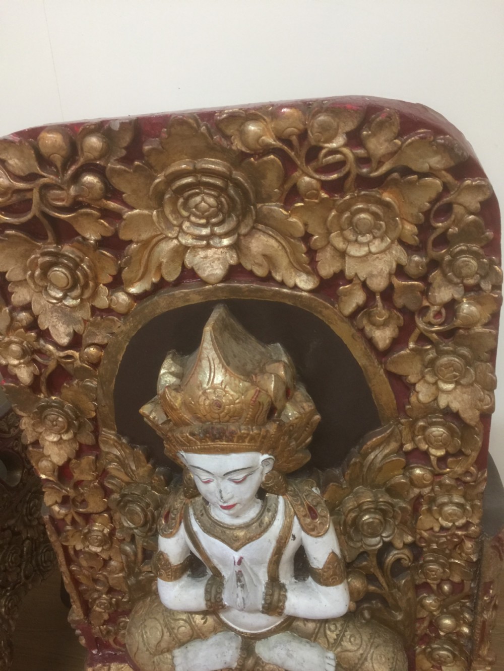 Pair of SE Asian solid wood carved temple chairs circa 1920 View XV