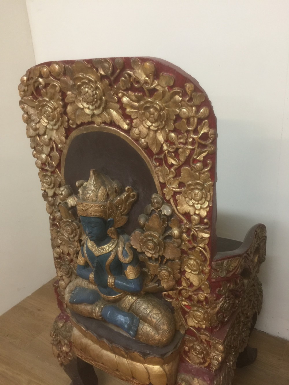 Pair of SE Asian solid wood carved temple chairs circa 1920 View XVI