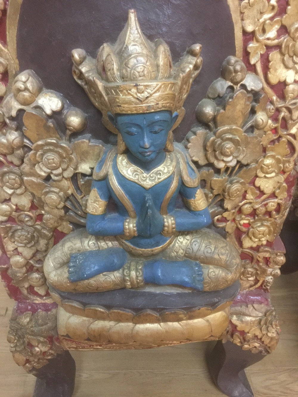 Pair of SE Asian solid wood carved temple chairs circa 1920 View XXI