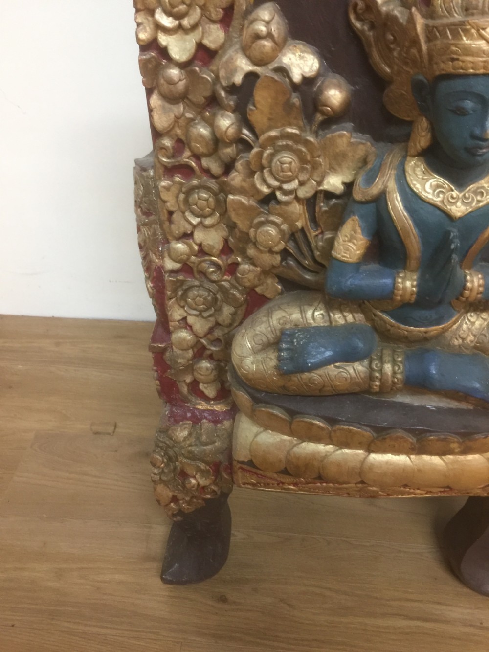 Pair of SE Asian solid wood carved temple chairs circa 1920 View XXII