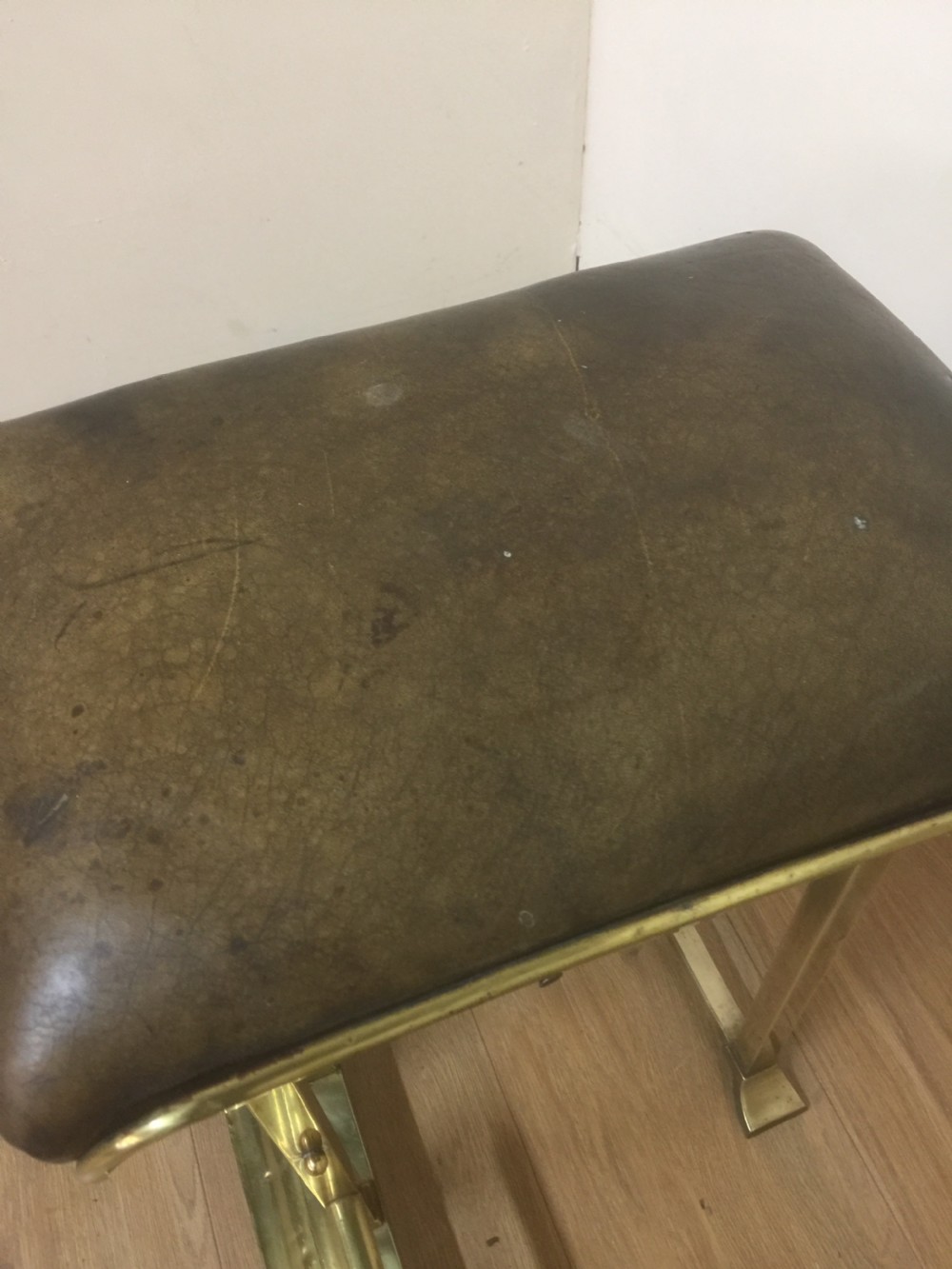Victorian leather and brass club fender View IX