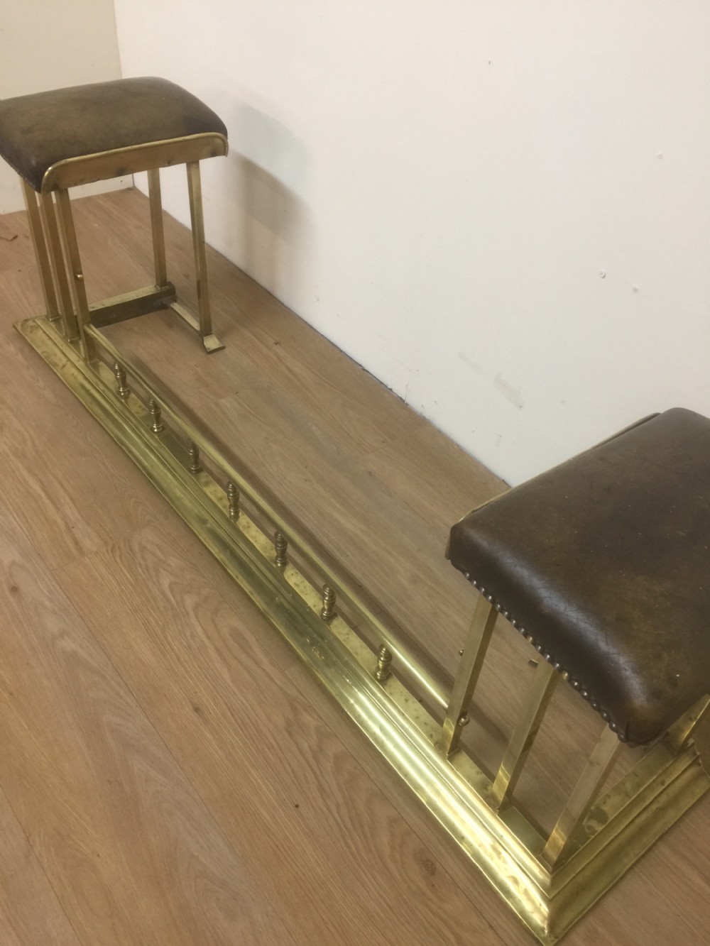 Victorian leather and brass club fender View X