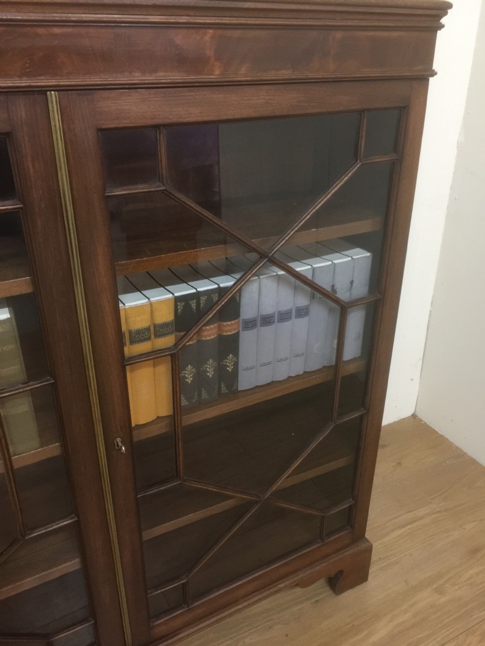 Edwardian mahogany astragal glazed three door bookcase  View IV