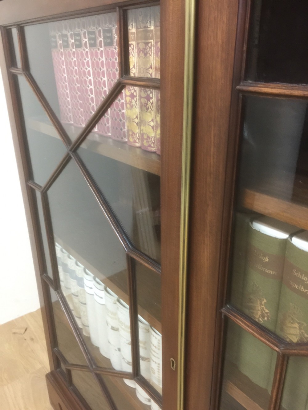 Edwardian mahogany astragal glazed three door bookcase  View X